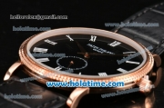 Patek Philippe Calatrava Miyota Quartz Rose Gold Case with Roman Numeral Markers and Black Dial