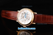 Breguet Skeleton Automatic Movement Rose Gold Case with White Dial and Black Rome Numeral Marker-Brown Leather Strap