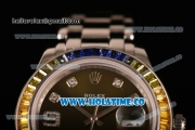 Rolex Datejust Pearlmaster Clone Rolex 3135 Automatic Full Steel with Army Green Dial and Diamonds Markers - Rainbow Diamoand Bezel (BP)