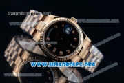 Rolex Day-Date Swiss ETA 2836 Automatic Rose Gold Case with Black Dial Diamonds Markers and Rose Gold Bracelet (BP)