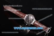 Cartier Rotonde De Chrono Miyota Quartz Steel Case with Black Carbon Fiber Dial and Brown Leather Strap - Stick Markers