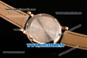 Cartier Rotonde De Miyota Quartz Rose Gold Case with Roman Numeral Markers Rose Gold Dial and Black Leather Strap