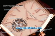 Vacheron Constantin Malte Tourbillon Swiss Tourbillon Manual Winding Rose Gold Case with Brown Alligator Strap and Beige Dial