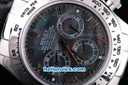 Rolex Daytona Oyster Perpetual Automatic with White Bezel,Black MOP Dial and Roman Marking-Black Leather Strap