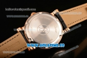 Cartier Rotonde De Miyota Quartz Steel Case with Roman Numeral Markers White Dial and Black Leather Strap