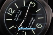 Panerai Marina Automatic Movement PVD Case with Black Dial and Green Marking-Black Leather Strap