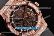 Hublot Classic Fusion Asia 6497 Manual Winding Diamonds/Rose Gold Case with Skeleton Dial Diamonds Bezel and Stick Markers