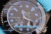 Rolex Submariner Asia 2813 Automatic PVD Case with Blue Markers Carbon Fiber Dial and Blue Nylon Strap