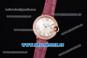 Cartier Ballon Bleu Medium Asia Automatic Rose Gold Case with Silver Dial Purple Leather Strap and Diamonds Bezel (YF)