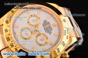 Rolex Daytona Chrono Swiss Valjoux 7750-SHG Automatic Gold Case/Strap with Stick Markers and White Dial