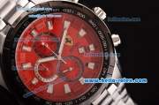 Ferrari Chrono Miyota OS20 Quartz Steel Case PVD Bezel with Steel Strap and Red Dial Stick Markers