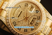 Rolex Day Date Swiss ETA 2836 Automatic Yellow Gold Case with Diamond Dial/Bezel and Gold Diamond Strap