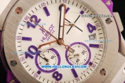 Hublot Big Bang Chronograph Miyota Quartz Movement Steel Case with Purple Markers and Purple Rubber Strap - Lady Model