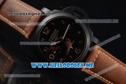 Panerai Luminor 1950 3 Days GMT PAM 441 Clone P.9001 Automatic Ceramic Case with Black Dial and Brown Leather Strap Arabic Numeral Markers