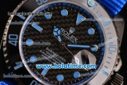 Rolex Submariner Asia 2813 Automatic PVD Case with Carbon Fiber Dial and Dark Blue Nylon Strap