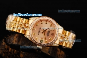 Rolex Datejust Automatic Movement Golden Case with Orange Dial and Diamond Bezel
