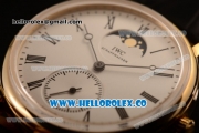 IWC Portofino Vintage Moonphase Asia 6497 Manual Winding Yellow Gold Case with White Dial and Black Leather Strap - (AAAF)