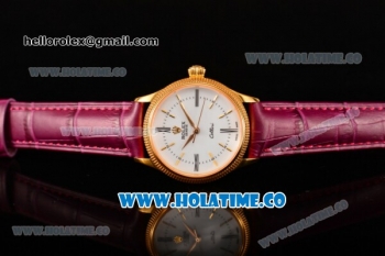 Rolex Cellini Time Asia 2813 Automatic Yellow Gold Case White Dial Burgundy Leather Strap and Stick/Roman Numeral Markers