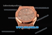 Audemars Piguet Royal Oak 41MM Clone AP Calibre 3120 Automatic Rose Gold Case with Grey Dial Black Leather Strap - Stick Markers (EF)