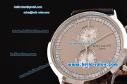 Patek Philippe Grand Complication Chronograph Miyota OS20 Quartz Steel Case with Gray Dial and Brown Leather Strap