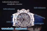 Rolex Daytona Chronograph Swiss Valjoux 7750 Automatic Steel Case with Diamond Bezel and White Dial-Blue Leather Strap