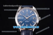 Omega Seamaster Aqua Terra 150 M Co-Axial Clone 8500 Automatic Steel Case with Blue Dial Stick Markers and Blue Leather Strap (EF)