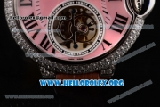 Cartier Ballon Bleu De Tourbillon Swiss Tourbillon Manual Winding Steel Case with Pink Dial Pink Leather Strap and Roman Numeral Markers