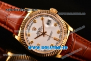 Rolex Day-Date Asia 2813/Swiss ETA 2836/Clone Rolex 3135 Automatic Yellow Gold Case with White Dial and Diamonds Markers (BP)