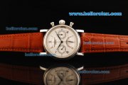 Patek Philippe Chronograph Swiss Valjoux 7750 Manual Winding Movement Steel Case with White Dial and Brown Leather Strap