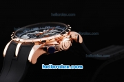 Roger Dubuis Excalibur Chronograph Quartz Movement Rose Gold Case with Black Dial-White Markers and Black Rubber Strap