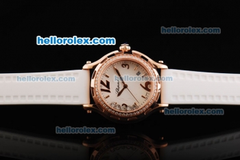 Chopard Happy Sport Quartz Movement Rose Gold Case with Diamond Bezel and White Rubber Strap-Lady Model