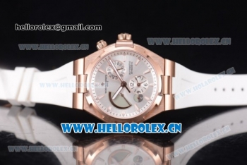 Vacheron Constantin Overseas Dual Time Asia ST30 Automatic Rose Gold Case with Silver Dial Stick Markers and White Rubber Strap