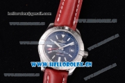 Breitling Avenger II GMT Swiss ETA 2824 Automatic Steel Case with Black Dial Stick Markers and Red Leather Strap