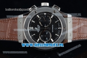 Hublot Classic Fusion Chronograph Swiss Valjoux 7750 Automatic Steel Case with Black Dial Stick Markers and Brown Genuine Leather Strap
