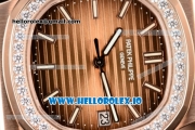 Patek Philippe Nautilus Miyota 9015 Automatic Rose Gold Case Brown Dial With Stick Markers Rose Gold Bracelet