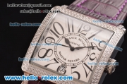 Franck Muller Master Square Swiss Quartz Steel Case with Diamond Bezel and Purple Leather Strap