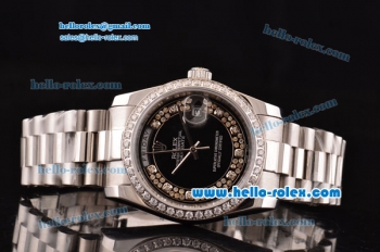 Rolex Day Date Swiss ETA 2836 Automatic Steel Case with Diamond Markers and Black Dial