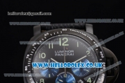 Panerai Luminor Chrono PAM 162 Swiss Valjoux 7750 Automatic PVD Case with Black Dial Blue Subdial and Black Leather Strap