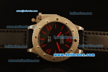U-Boat Italo Fontana U-42 Asia 6497 Manual Winding Steel Case with Black Dial and Black Leather Strap-Red Markers