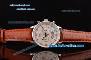 IWC Portuguese Chronograph Japanese Miyota OS20 Quartz Stainless Steel Case with Brown Leather Strap and Silver Markers White Dial