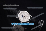 Patek Philippe Complications Miyota 9015 Automatic Steel Case with White Dial Stick Markers and Black Leather Strap