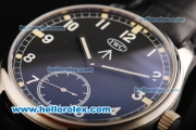 IWC Swiss ETA 6497 Manual Winding Movement Steel Case with Black Dial - White Arabic Numerals and Black Leather Strap