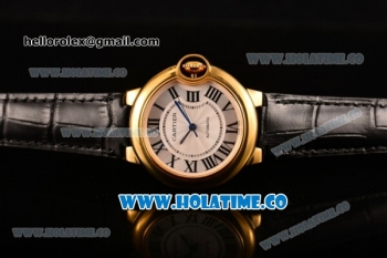 Cartier Ballon Bleu De Medium Asia 4813 Automatic Yellow Gold Case with Silver Dial Red Leather Strap and Roman Numeral Markers (GF)