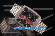 Tag Heuer Monaco Calibre 12 Chrono Miyota Quartz Full Steel with Black/Red Dial and Silver Stick Markers