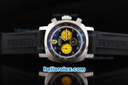 Ferrari Chronograph Automatic Movement Black Dial with White Numeral Marker and Yellow Subdials-Black Rubber Strap