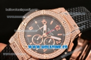 Hublot Big Bang Chrono Miyota OS20 Quartz Rose Gold Case with Black Dial Arabic Numeral/Stick Markers and Diamonds Bezel