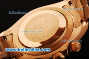 Rolex Daytona Chronograph Miyota Quartz Movement Full Rose Gold with Rose Gold Dial - Three Black Subdials and Double Row Diamond Bezel