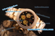 Rolex Daytona Swiss Valjoux 7750-SHG Automatic Gold Case/Strap with Diamond Bezel - Black Dial and Diamond Markers