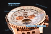 Breitling Navitime Tourbillon Automatic Movement Rose Gold Case with Rose Gold Stick Markers-White Dial and Rose Gold Strap