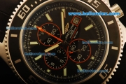 Breitling SuperOcean Chronograph Quartz Steel Case with Black Dial and Black Leather Strap